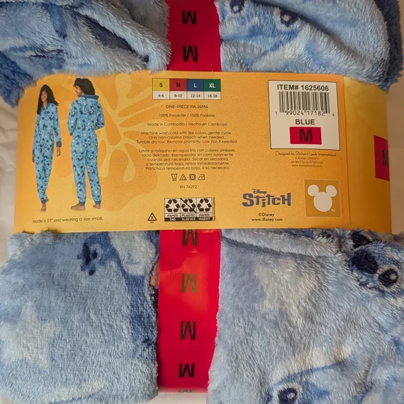 Disney Stitch Light Blue One-Piece Pajama - Picture 2 of 2